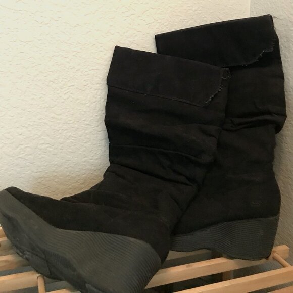 Skechers Suede Black Tall Boots Women Size US 8 - Picture 3 of 4